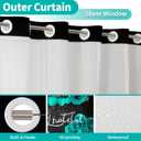 No Hook Shower Curtain with Snap in Liner, Green Rose Flower Thankful Grateful Blessed Bathroom Curtain with Double Layers Waterproof Fabric and Mesh Top Window, Romantic Showy Floral Home Bath Decor