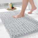 Yimobra Bathroom Rugs Non Slip Washable 32x20 Inch - Ultra Soft Absorbent Chenille Bath Mat, Quick Dry Shaggy Floor Carpet for Tub Shower, Silver Home Decor Accessories