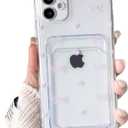 NITITOP Compatible with iPhone 11 Case Clear with Card Holder Cute Bow Knot Love Heart Design for Women Girls Soft TPU Shockproof Wallet Case Protective Phone Cover - Pink