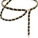 YooAi Chain Belts Leather Waist Belt for Women Layered Metal Chain Belt