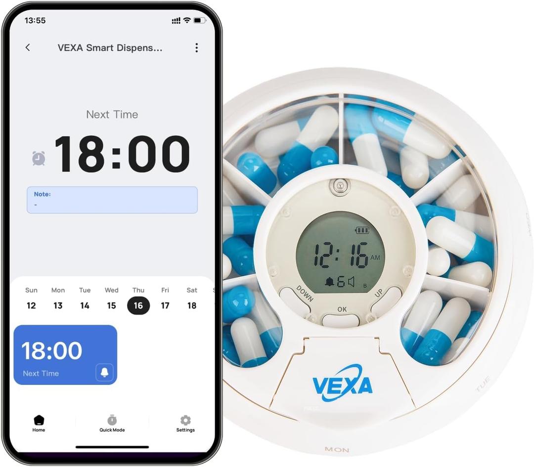 VEXA VitaPal 7 APP Update LAUNCHED! Bluetooth Smart Pill Dispenser with App Alerts, Portable Travel Organizer Programmable Sound Reminders for Tablets, Capsules, Vitamins & Medication Management