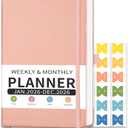 2026 Planner, Appointment Book, Hourly, Daily, Weekly and Monthly, Jan 2026 - Dec 2026, Medium Size (5.7" x 8.3"), 2026 Calendar, Leather Hardcover, 12 Self-Adhesive Monthly Tabs (Pink)