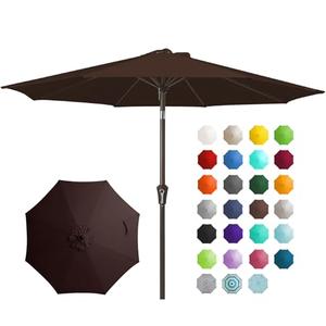 JEAREY 9FT Outdoor Patio Umbrella Outdoor Table Umbrella with Push Button Tilt and Crank, Market Umbrella 8 Sturdy Ribs UV Protection Waterproof for Garden, Deck, Backyard, Pool (Brown)
