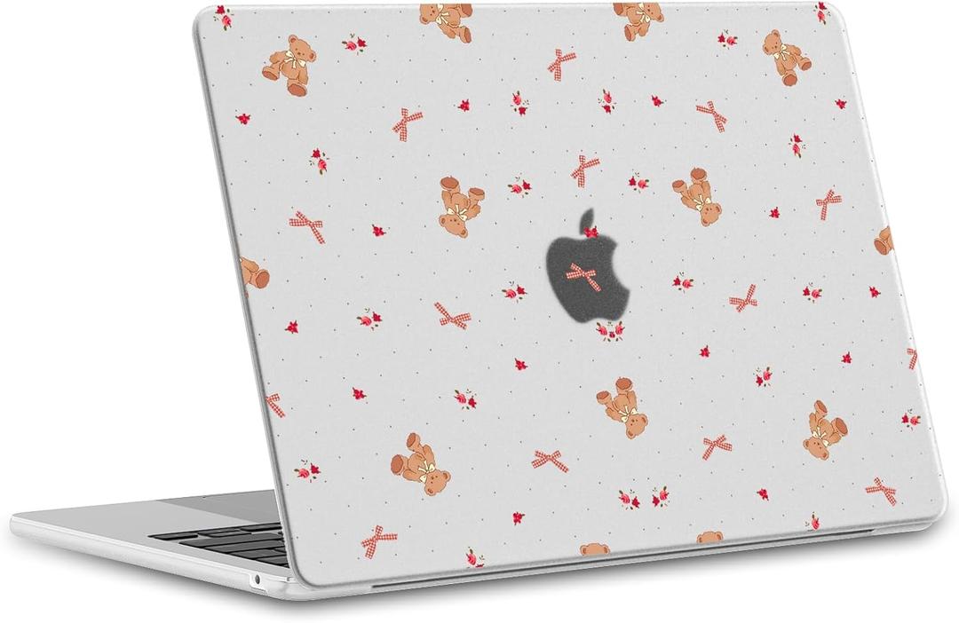 Compatible with MacBook Air 13 inch Case 2022 2021 2020 2019 2018 Release M1 A2337 A2179 A1932,Rose Bear Cute Laptop Cover Shell for MacBook Air 13.3 inch
