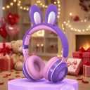 Bluetooth Noise Cancelling Headphones for Kids,Foldable Cat Headphones with LED Light Up Ear,Cat Ear Headphones for Toddler with Microphone/TF Card,Kids Bluetooth Headphones (Rabbit Purple)