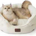 Bedsure Dog Beds for Small Dogs - Round Cat Beds for Indoor Cats, Washable Pet Bed for Puppy and Kitten with Slip-Resistant Bottom, 20 Inche, White (Angelic Ivory)