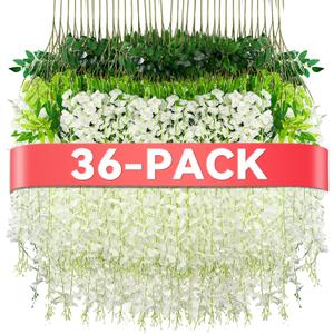 Alotiki Wisteria Hanging Flowers,36 Pack Fake Hanging Flowers,Wisteria Artificiales Garland for Home Wedding Arch Floral Party Garden Ceremony Outdoor Decor,3.6 Feet Long(36,White)