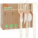 300Pcs Clear Gold Plastic Silverware Heavy Duty Plastic Cutlery Set Disposable Flatware Includes Spoons Forks Knives Utensil Cutlery Set for Wedding Birthday Party Supplies Everyday Use