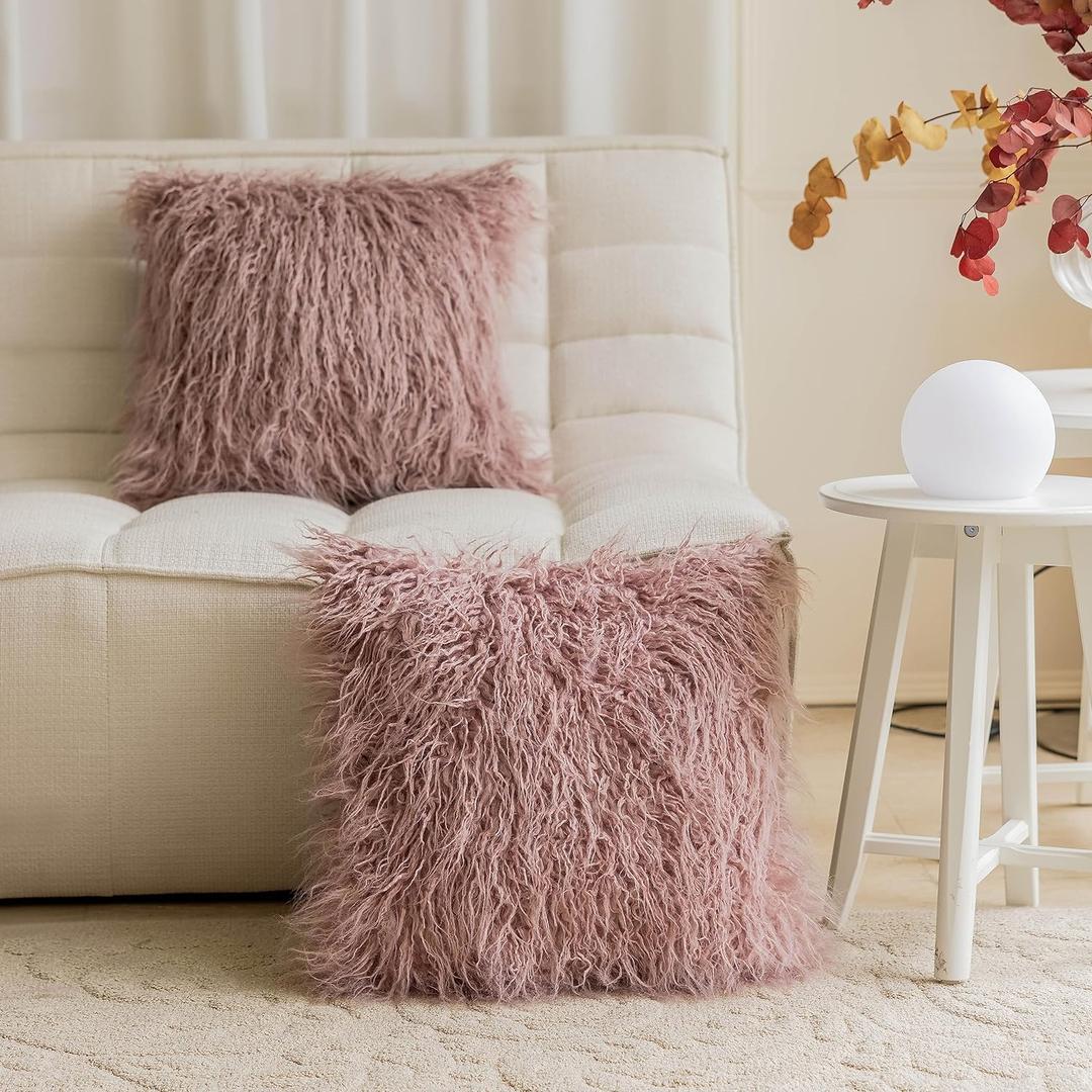 Home Brilliant Dusty Rose Pillow Covers 18x18 Pillows Fluffy Fuzzy Fur Pillow Covers Set of 2 Shaggy Cushion Cover 18 x 18 inch, Dusty Pink