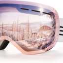 FONHCOO Ski Goggles for Men Women, Anti-Fog OTG Snow Snowboard Glasses with Detachable Lens for Skiing Skating, UV Protection (Pink Vlt 38.2%)
