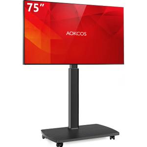 AOKCOS Rolling TV Stand for 43 50 55 60 65 70 75 Inch TVs, Portable Mobile TV Stand on Wheels, 10-Level Height Adjustable TV Cart with Swivel & Tilt Mount for Bedroom/Living Room/Office/Corner