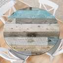 Eiuflka Farmhouse Round Fitted Tablecloth with Elastic Edge Wood Texture Outdoor Tablecloth Waterproof Table Cover for Kitchen Picnic Party Decor Fits 40-44" Diameter Round Tables