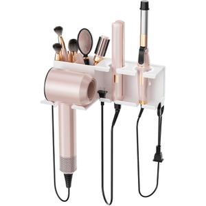 Hair Dryer Holder, Hair Tool Organizer, Blow Dryer Hanger Wall Mount for Dryer Hook, Bathroom Space-Saving Blow Dryer Organizer, Curling Irons Storage Wall Mounted White