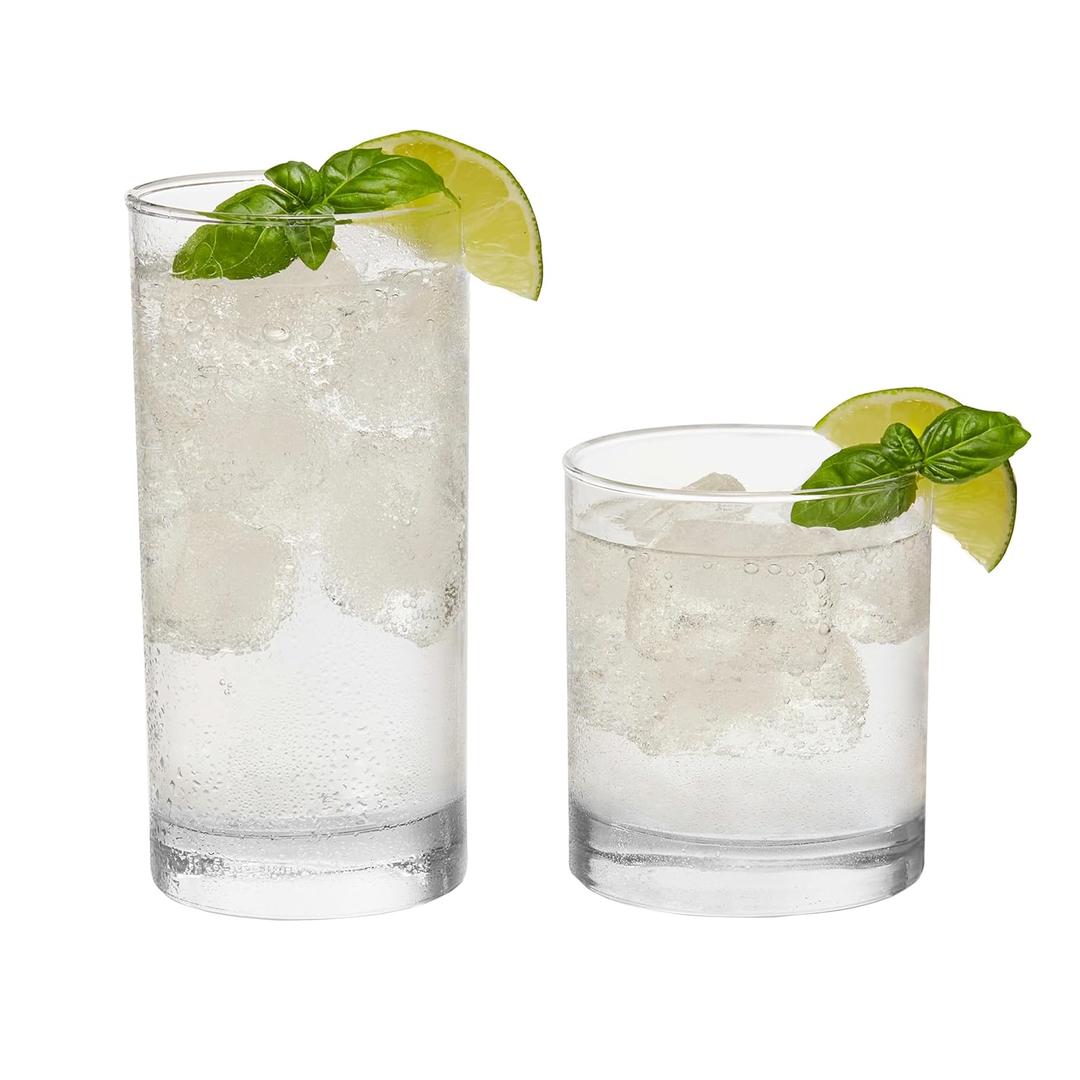 Libbey Province Tumbler and Rocks Glass Set, Elegant Drinkware Glasses Set, Tall Drinking Glasses with Modern Lines, Drinking Glasses Set of 16 (16 Piece Assortment)
