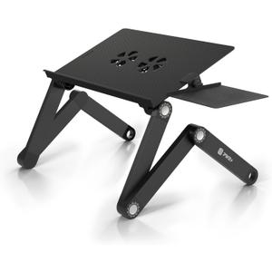 PWR+ Laptop Table Stand Adjustable Riser: Portable with Mouse Pad Fully Ergonomic Mount Ultrabook MacBook Gaming Notebook Light Weight Aluminum Black Bed Tray Desk Book Fans Up to 17 inch (Unit)