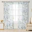 MYSKY HOME Floral Curtains for Living Room 84 inches Long Classic Printed Flower Leaf Sheer Curtains for Bedroom, Bathroom, Rod Pocket Window Drapes Yellow and Blue, 2 Panels, 52 x 84 inch