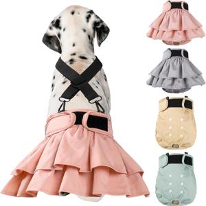 Washable Female Dog Diapers (4 Pack+1 Suspenders), Reusable Female Girl Doggy Doggie Puppy Wraps Panties Belly Band for Pet Heat Period Pooping Peeing Potty Training Incontinence Marking Large (Pink,Purple,BrownBlue)