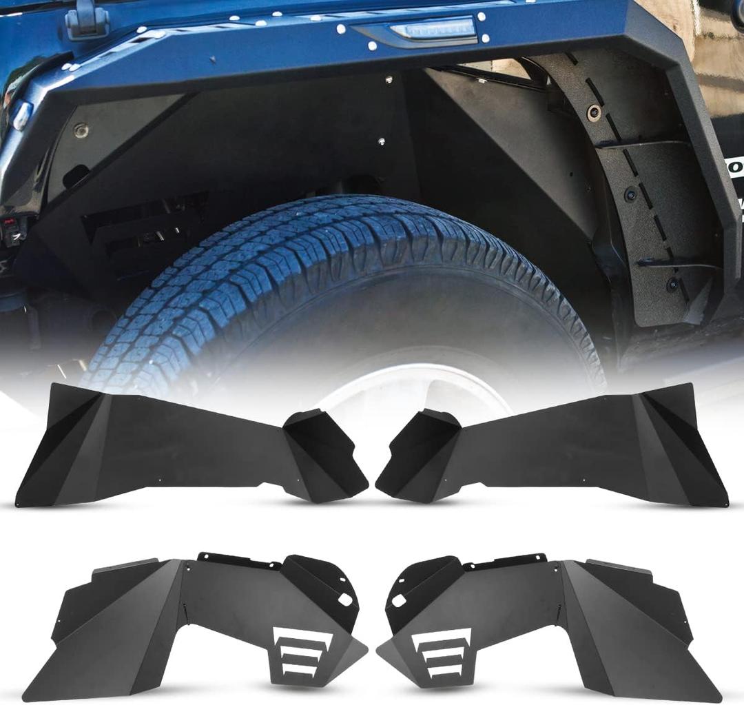 Wolfstorm Fender Inner Liners Front and Rear Wheel Liners compatible with 2007-2017 Jeep Wrangler JK 2-Doors & 4-Doors Black Powder Coated 4 PCS (Front and Rear)