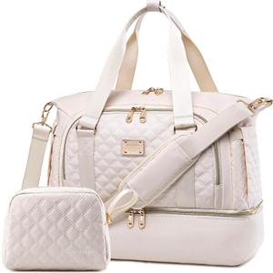 Weitars Gym Bag For Women,Travel Duffel Bag Weekender Bag,Sport Bag With Shoes Compartment And Wet Pocket,Large Carry On Bag Overnight Hospital Bag For Travel,Shopping (Beige)