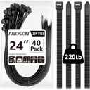 Large Zip Ties Heavy Duty Outdoor 24 inch (40 Pack), Heavy Duty Zip Ties 220 lbs, Black, by ANOSON
