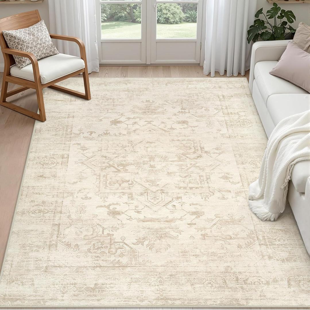 6x9 Area Rugs Living Room: Bedroom Washable Carpet Beige/Brown