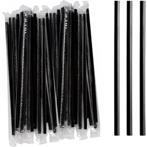 Perfect Stix - 7.75" Wrapped Black Plastic Straws- Case of 4/500cts= 2,000