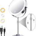 9" Lighted Makeup Mirror with 1X 10x Magnification, 5000mAh Rechargeable Magnifying Vanity mirror with lights, 3 Lighting Color, Dimmable and Height Adjustable Cordless Cosmetic Mirror (10X Chrome)