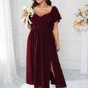 SCOMCHIC Women Plus Size Dresses Short Sleeve Sweetheart Neckline Wedding Guest Cocktail Smocked A Line Slit Maxi Dress (XXL)