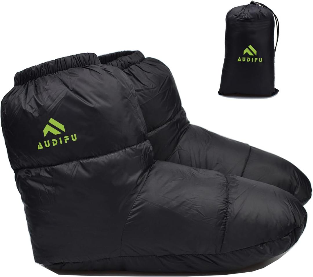 Down Booties Warm Socks Ultralight Sleeping Sock for Camping, Backpacking - Camp Sleeping Bag Tent Down Foot Warmer for Men & Women (Medium, Black)