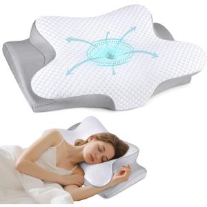 Cervical Neck Pillow for Sleeping - Ergonomic Side Sleeper Pillow for Pain Relief, Contour Cervical Pillow for Neck Support, Orthopedic Memory Foam Pillows Bed Pillow for Side Back Stomach Sleeper (White)