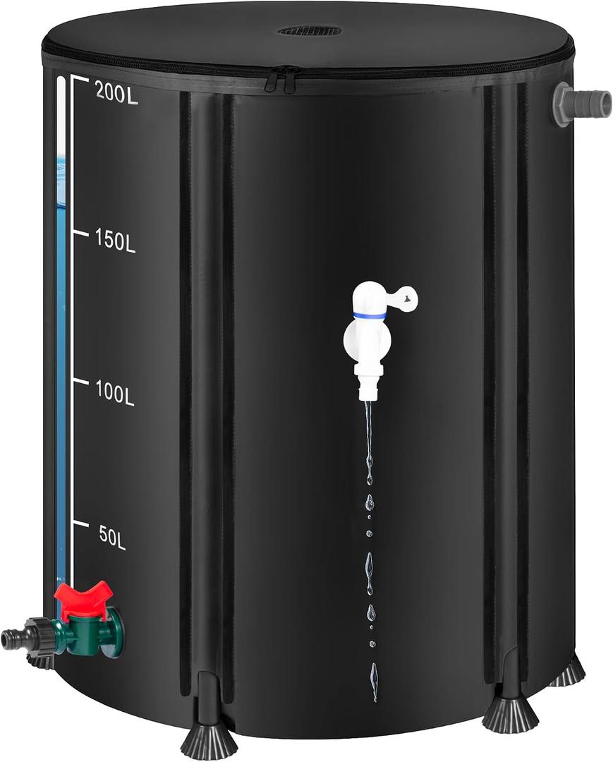 Collapsible Rain Barrel, Portable Rain Water Collection System Kit, 53 Gallon Foldable Water Tank & Storage Reservoir with Spigot for Garden, Lawn, & Emergency Use