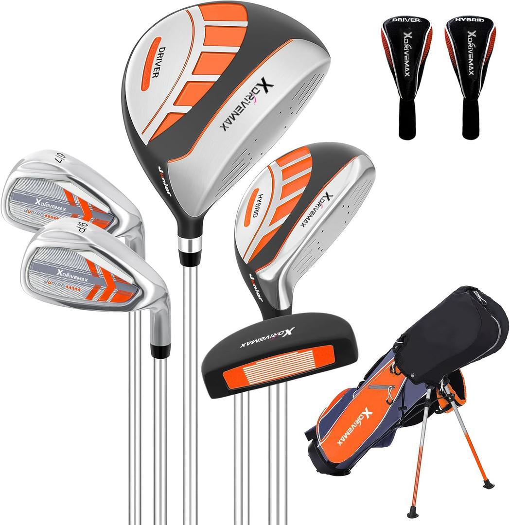 6 Pieces Kids Golf Club Set, Junior Golf Club Set Ages 4-12 Includes Stand Bag, 1# Drive, 5# Hybrid, 6/7#, 9/P# Irons and Putter, Right Hand for Boys Girls,Orange,6-10 Ages