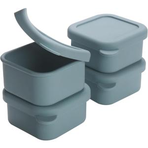 1/2 Cup Silicone Freezer Tray With Lid - Silicone Freezer Molds 4-Pack For meal prep & freezing of various sauces and other dishes, makes 4 perfect 1/2 cup portions cubes (Blue 4 Pack)