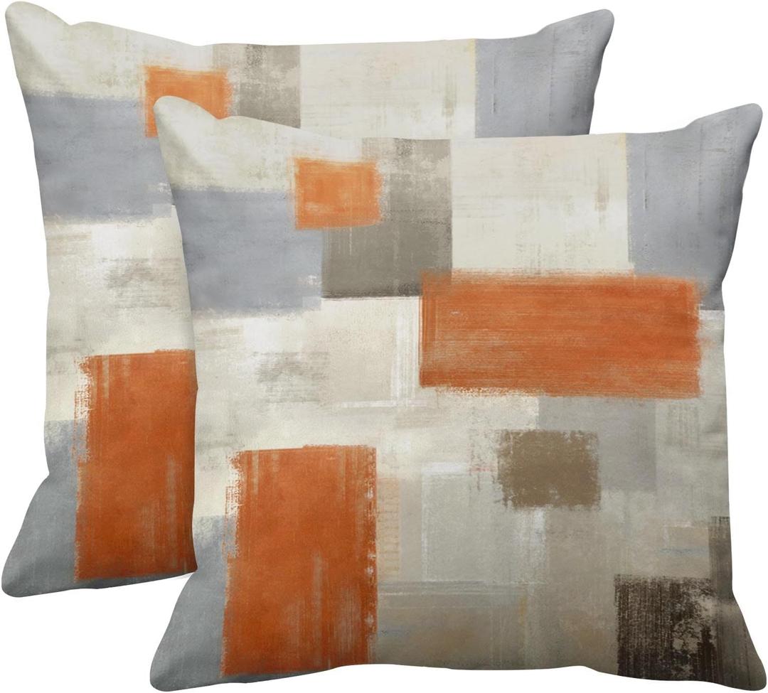 Emvency Set of 2 Orange Beige and Grey Throw Pillow Covers Modern Abstract Painting Decorative Pillow Cases Home Decor Standard Square 16x16 Inches Pillowcases