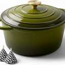 Miereirl 4.5 Quart Enameled Dutch Oven Pot with Lid, Cast Iron Dutch Oven with Dual Handles for Bread Baking, Cooking, Non-stick Enamel Coated Cookware, Golden Green
