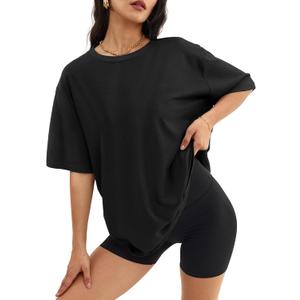 ATHMILE Womens Oversized T Shirts Loose Fit Crewneck Short Sleeve Tops Summer Casual Blouse Y2K 2026 Basic Tee Beach (XX-Large, Black)