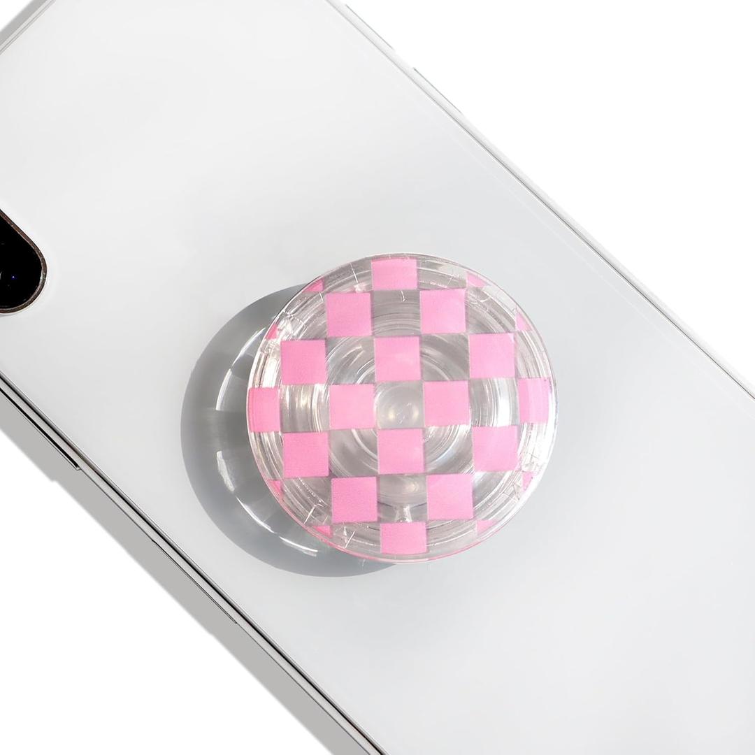 Trendy Checkerboard Phone Grip - Sleek, Expandable, Collapsible - Non-Slip, Durable, Universal Fit - Ideal for Style-Conscious Users (Pink)