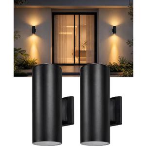 pearlstar 2 Pack Solar Wall Lights Outdoor Dusk to Dawn Solar Sconces Lights, Up & Down Warm White Glow IP65 Waterproof Wall Mount Lamp for Outside Garage Fence Patio Porch Yard, 10.6"