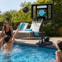 Play Platoon Swimming Pool Basketball Hoop Poolside Above Ground Games for Family - Backboard Adjustable Height 3-4 Feet, Includes PU Leather Basket Ball & Air Pump - Great for Inground Pool Deck