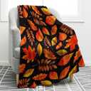 Jekeno Autumn Fall Maple Leaves Blanket Gifts for Women Kids Girls Thanksgiving Day Halloween Home Bedroom Living Room Decor Soft Cozy Lightweight Plush Throw Blankets Black 60"x80" (Leaf-543)