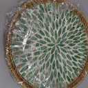 Round Rattan Tray with Mother of Pearl Inlay, Decorative Wicker Serving Tray with Wooden Base, Woven Basket Trays for Bread Fruits Coffee, Leaf