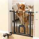 Babelio 36" Tall Upgraded Baby Gate with Cat Door,29-43" Auto Close Durable Dog Gate for Stairs,Doorways and House,Easy Walk Thru,Includes 4 Wall Cups,Black