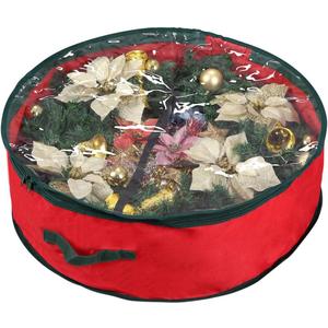 Primode Christmas Wreath Storage Bag 36" | Garland Wreaths Container with Clear Window for Easy Holiday Storage | Durable 600D Oxford Material (Red)