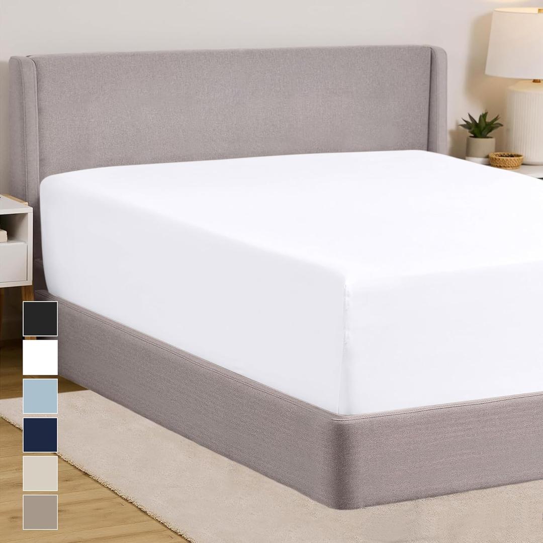 GORILLA GRIP Fitted Sheets, Stay in Place Deep Pocket Bottom Bed Sheets for Mattress, Lightweight Microfiber Sbana, All Around Elastic, Oeko-Tex, Wrinkle and Shrink Resistant, Queen Size White
