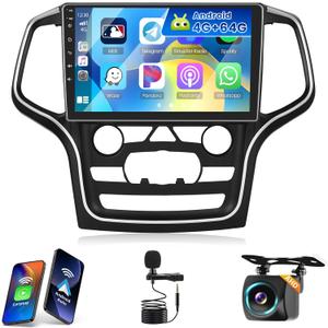 [4+64G] Hikity Android 15 Car Stereo for Jeep Grand Cherokee 2014-2017 with Wireless Carplay Android Auto, 10'' Touchscreen Radio Bluetooth Mirror Link GPS WiFi SWC AI DSP/FM/RDS/32EQ Backup Cam+Mic