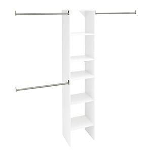 ClosetMaid SuiteSymphony Wood Closet Organizer Starter Kit with Tower and 3 Hang Rods, Shelves, Adjustable, Fits Spaces 4 – 9 ft. Wide, Engineered Wood, Pure White, 16"