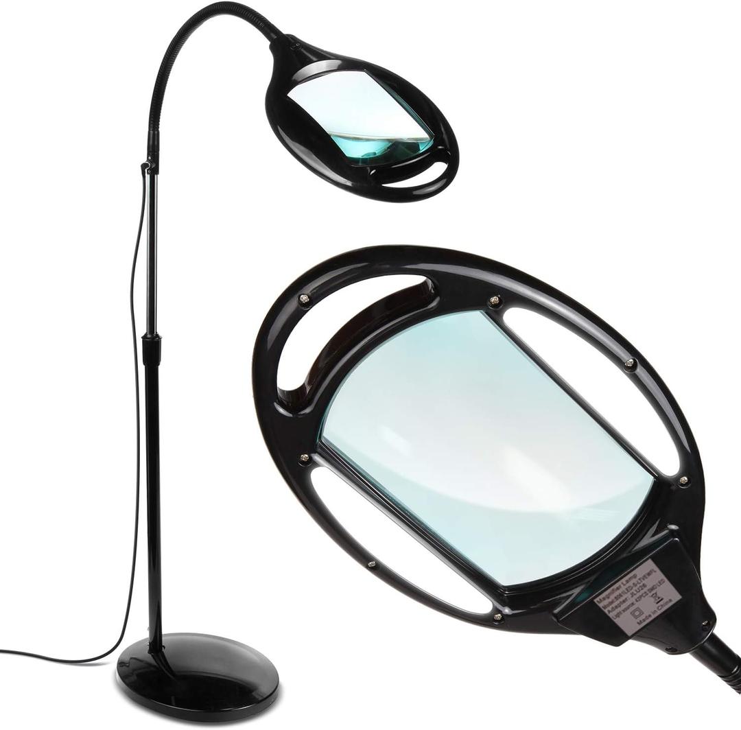 Brightech LightView Pro Magnifying Floor Lamp - Hands Free Magnifier with Bright LED Light for Reading - Work light With Flexible Gooseneck - Standing Mag Lamp (3 Diopter (1.75x), Black)