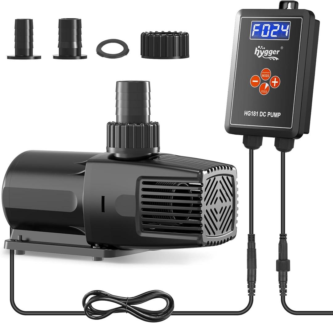 hygger 24V DC Adjustable Aquarium Water Pump & Wavemaker,30dB Quiet Return Pump,10-Speed Flow Control, Dry Run Anti-Block Protection for Freshwater Saltwater Ponds Fountains(34W,1056GPH/4000LPH)