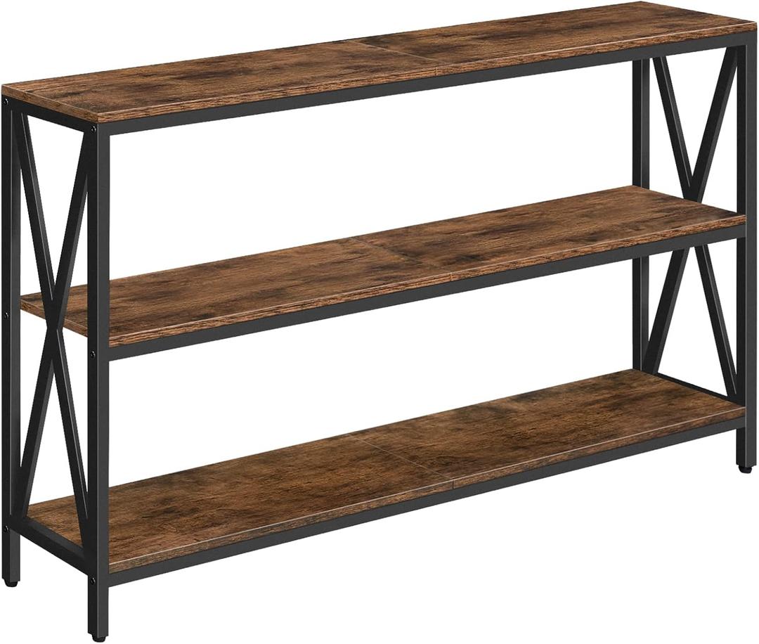 55" Sofa Table, Industrial Console Table, 3-Tier Narrow Side Table with Open Shelves, Foyer Table for Entryway, Hallway, Kitchen, Living Room and Bedroom, Rustic Brown CTHR80401