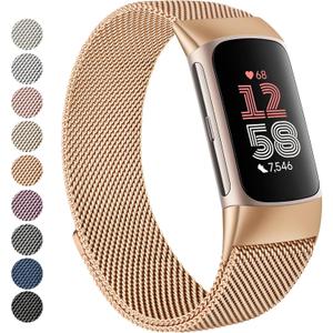 Vanjua for Fitbit Charge 6 Bands Women Men, Stainless Steel Metal Mesh Loop Adjustable Wristband Replacement Strap Compatible with Fitbit Charge 6 Fitness Tracker (Rose Gold)